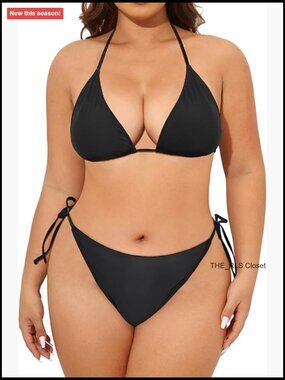 Plus Size String Triangle Bikini Set Halter Tie Side Swimsuit Two Piece